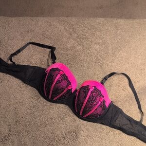 Elegant Pink and Black Lace Bra